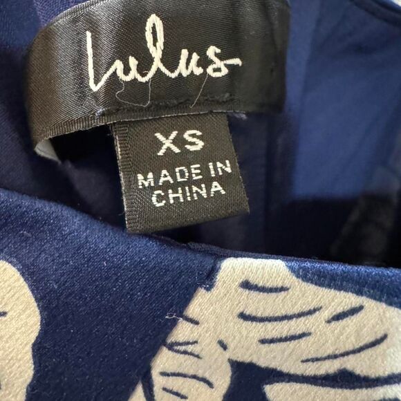 Lulus Women's Satin Dress Midi Floral Navy Blue White Wedding Guest Prom Resort - Picture 5 of 8